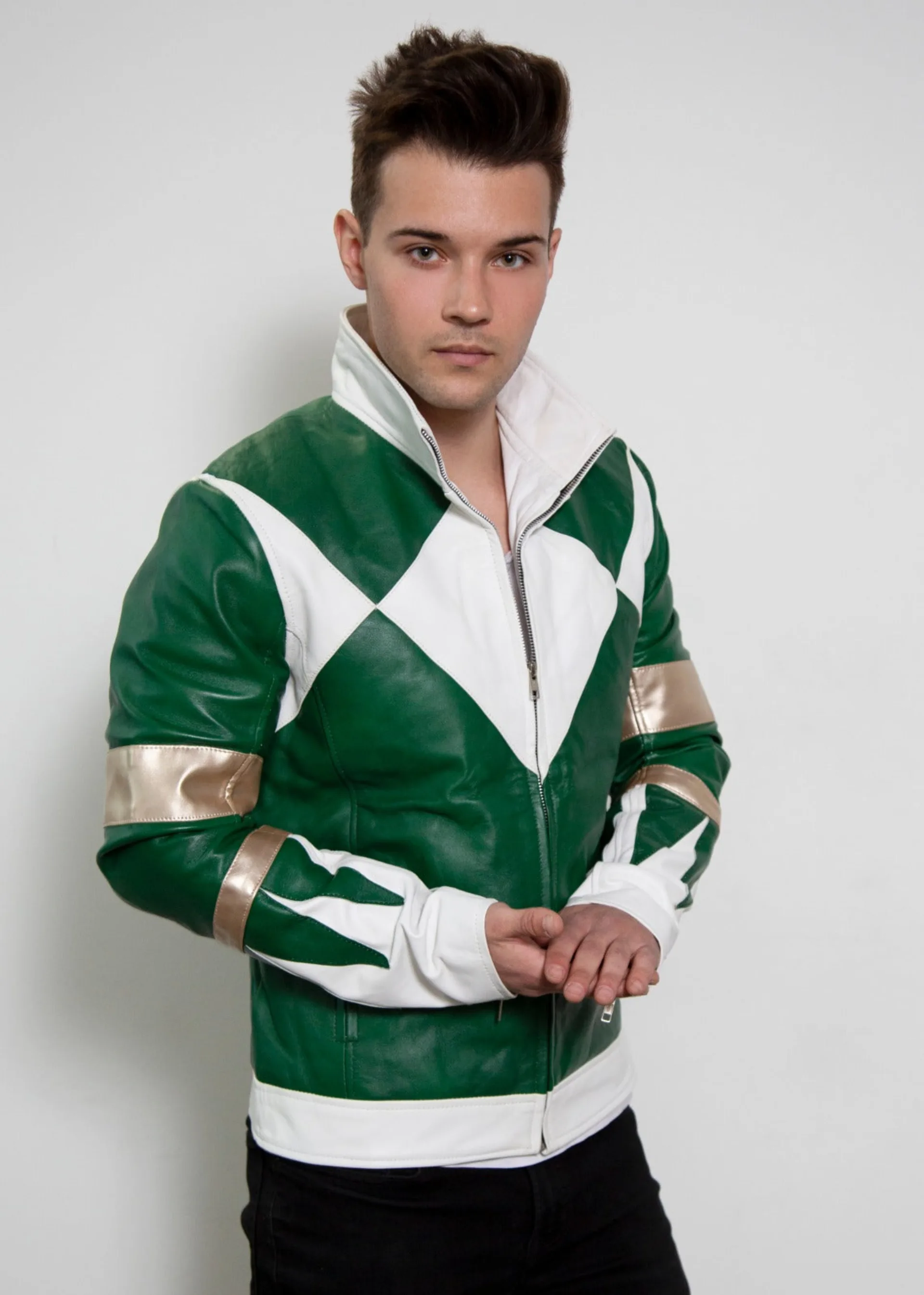Green Power Ranger Leather Jacket MMPR Cosplay Costume Tommy Jason David Frank