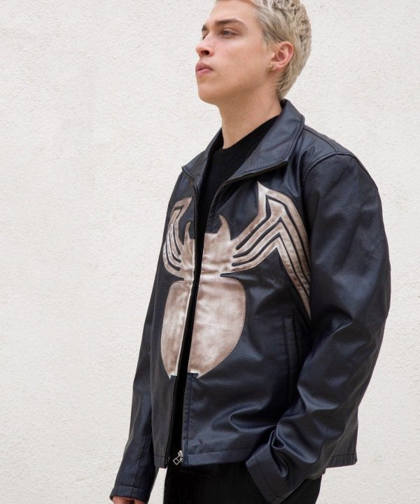 Mens Spiderman Venom Leather Jacket Blue Weathered Symbiote Carnage