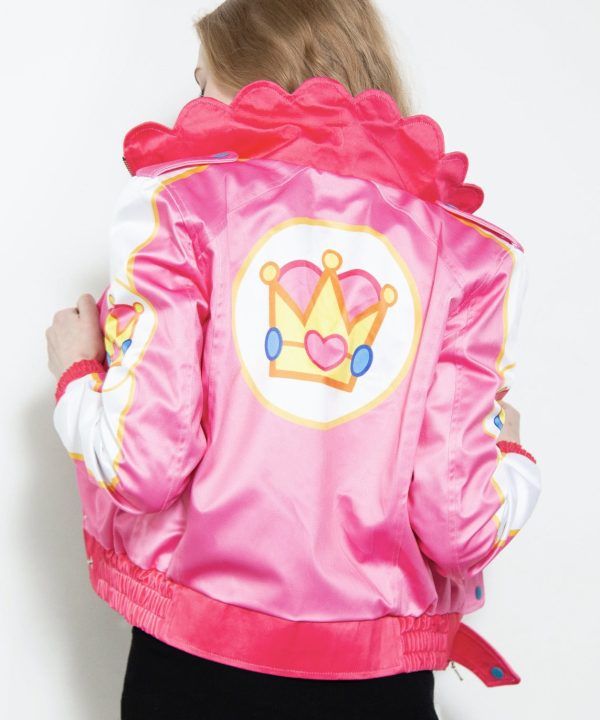 Womens Pink Peach Princess Bomber Jacket Super Mario Kart