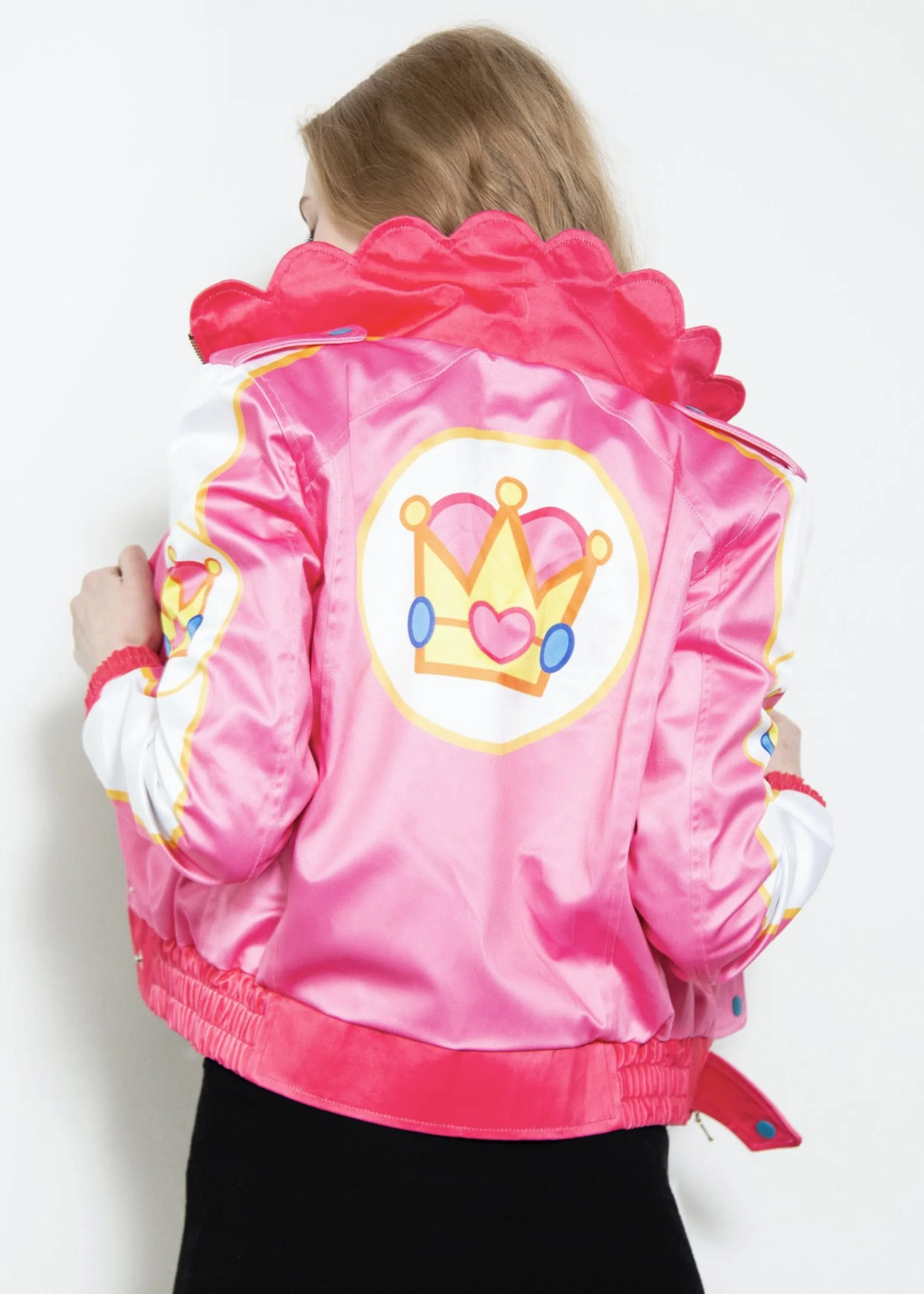 Womens Pink Peach Princess Bomber Jacket Super Mario Kart