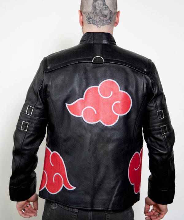 Mens Naruto Akatsuki Cloak Black Leather Jacket