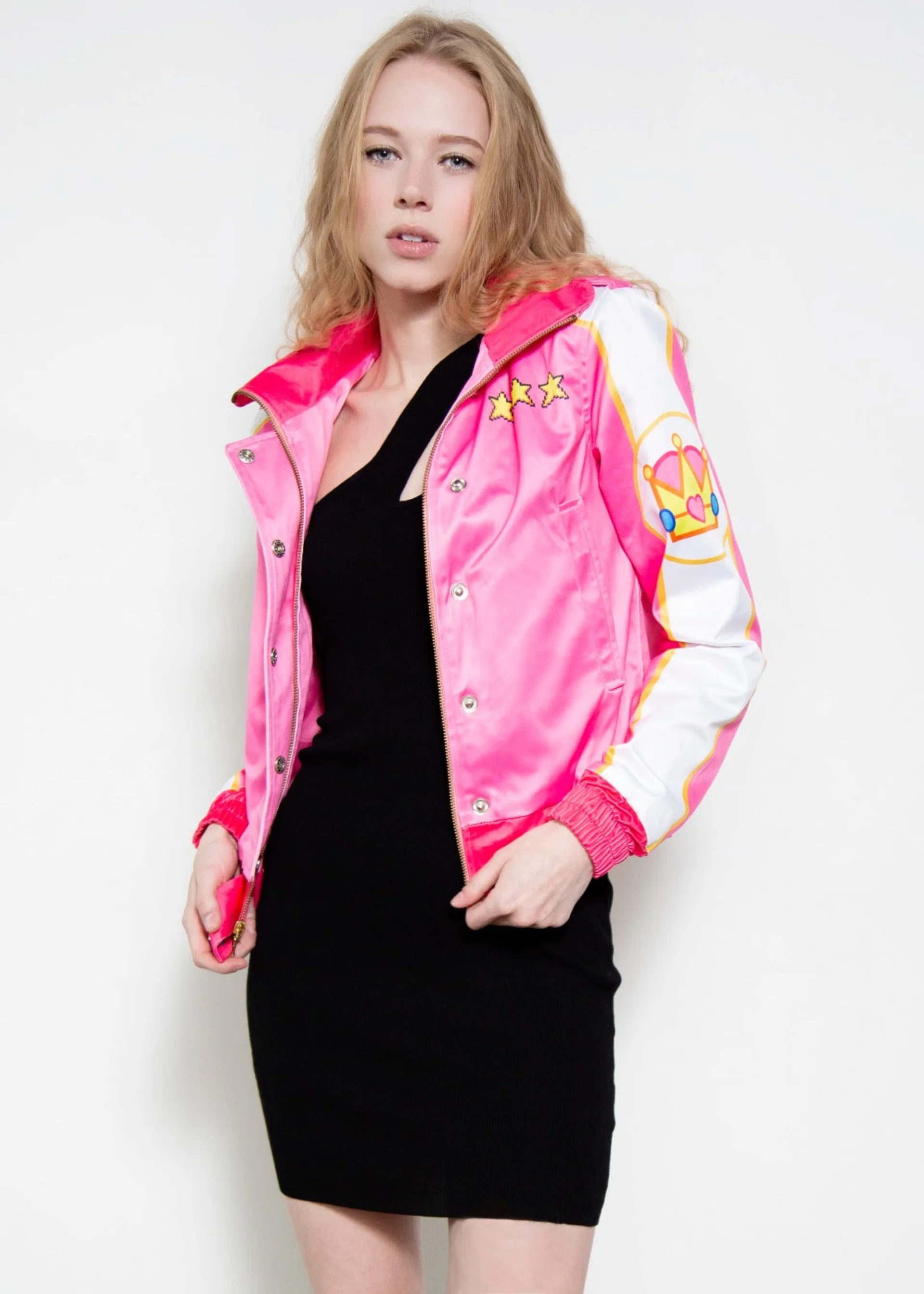 Womens Pink Peach Princess Bomber Jacket Super Mario Kart
