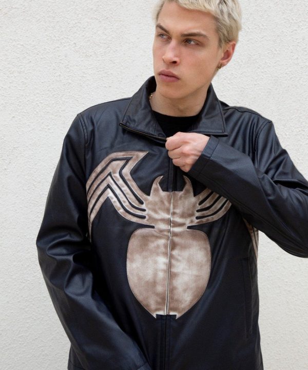 Mens Venom Leather Jacket Blue Weathered Symbiote Carnage