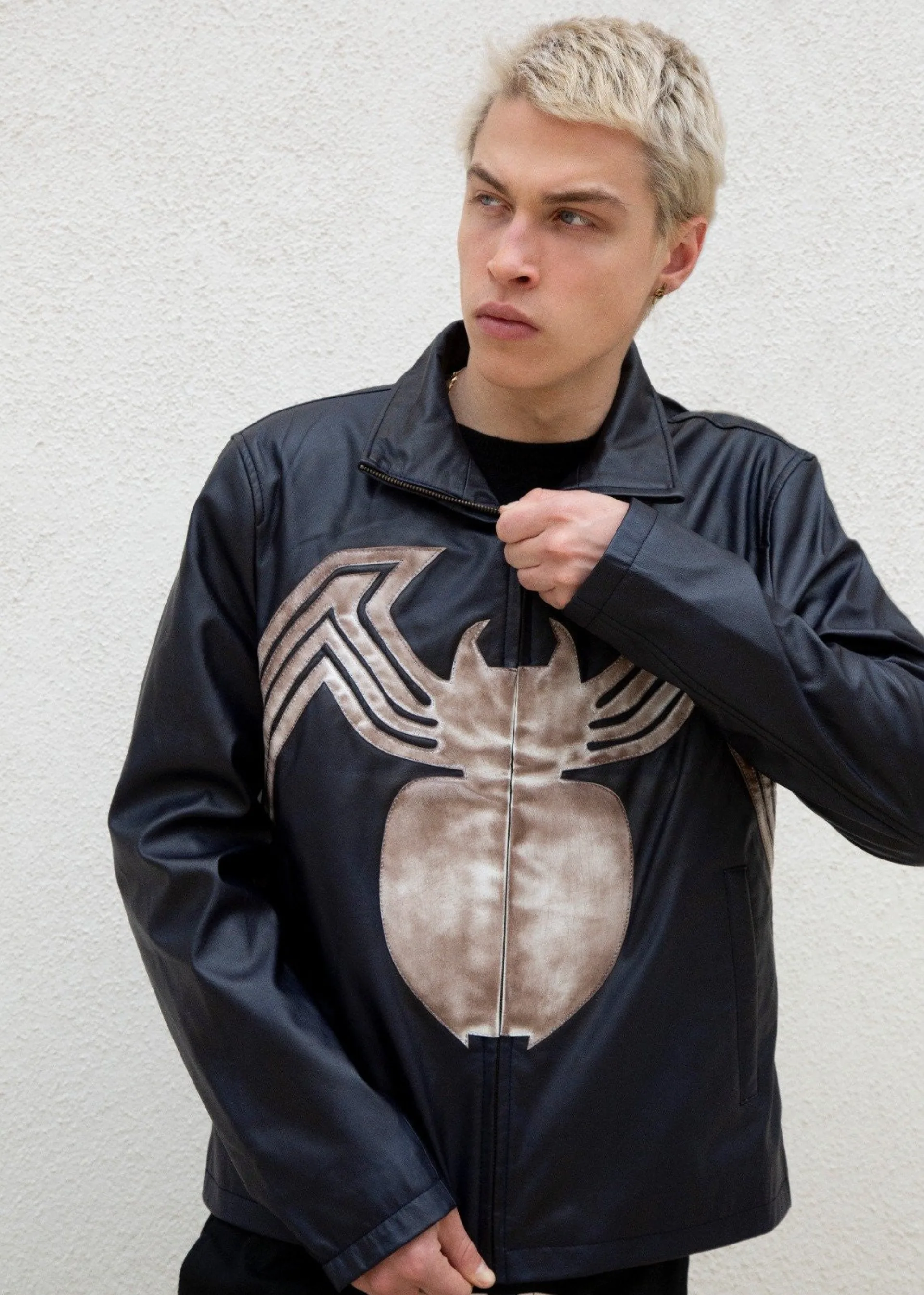 Mens Venom Leather Jacket Blue Weathered Symbiote Carnage