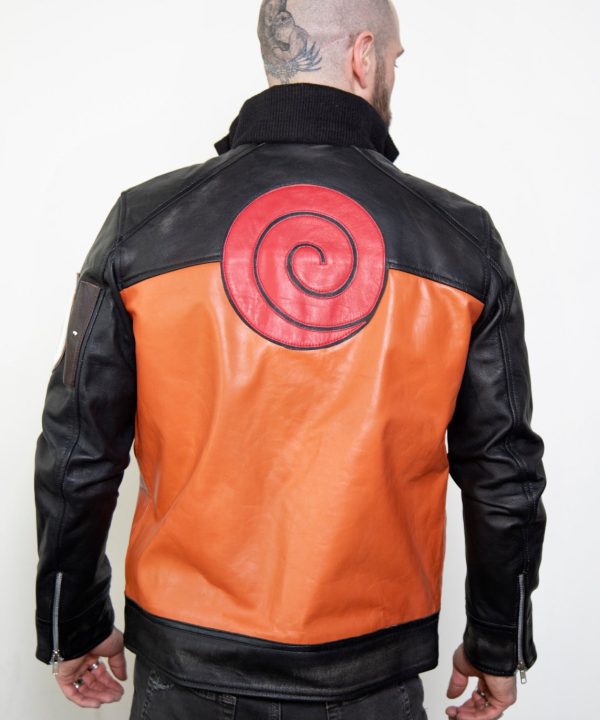 Mens Naruto Shippuden Orange Leather Jacket