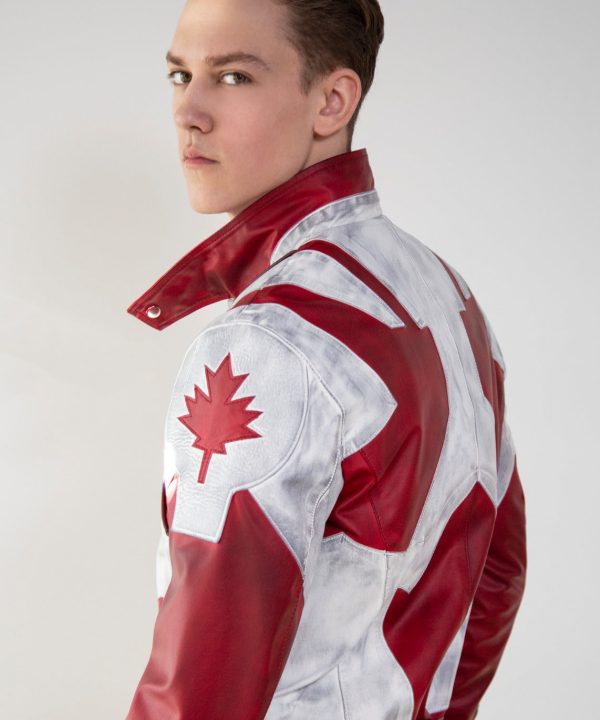 Mens Captain Canuck Comic Red White Leather Jacket