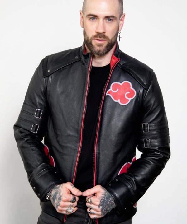 Mens Naruto Akatsuki Cloak Black Leather Jacket