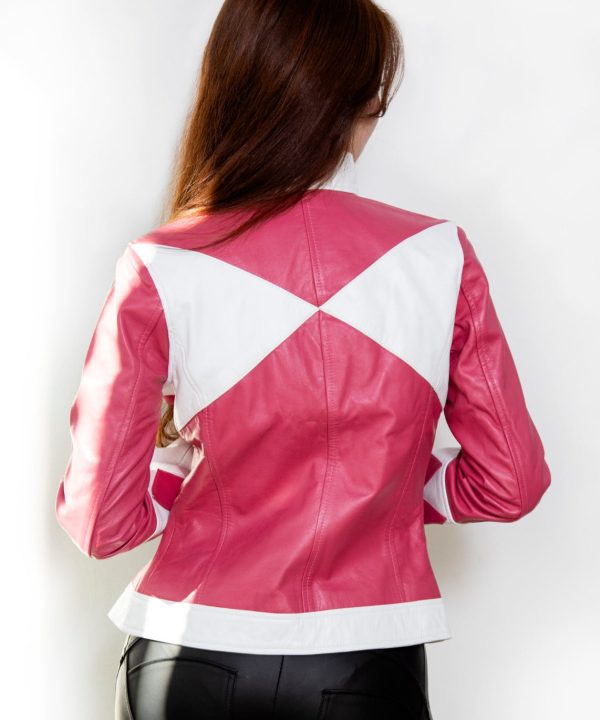 Womens Power Rangers Classic Leather Jacket Pink MMPR Mighty Morphing Classic