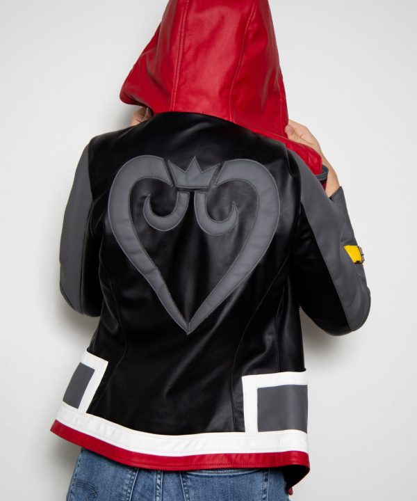 Womens  Sora Kingdom Hearts 3 Game Leather Jacket Black Red Disney Gray