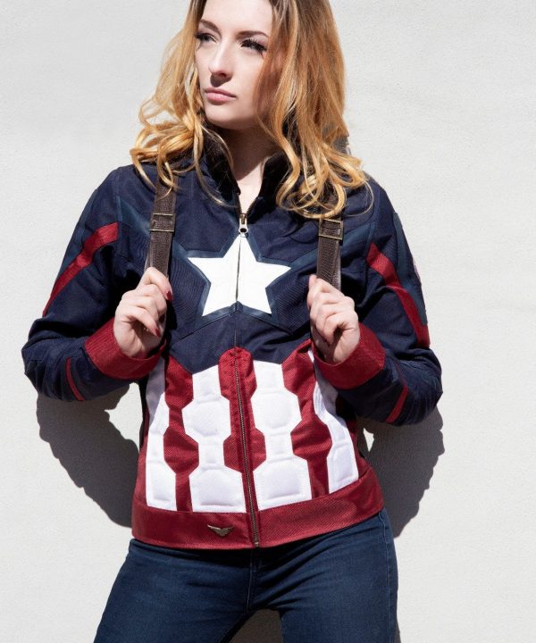 Womens Captain America Civil War Leather Textile Jacket
