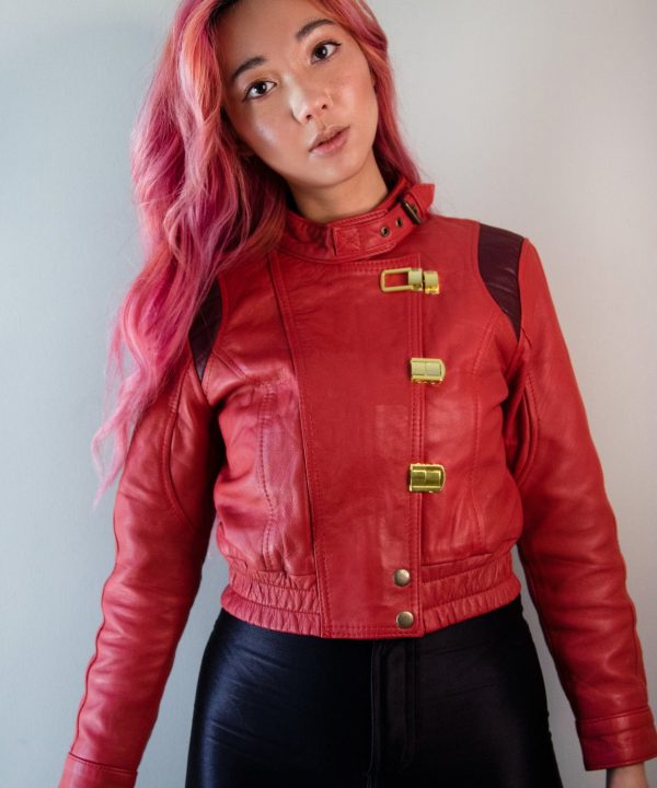Womens Akira Red Leather Jacket Anime kaneda Crop Top Zip