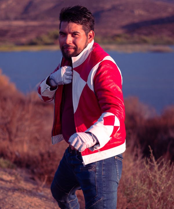 Mens Power Rangers Classic Leather Jacket Red Blue Black