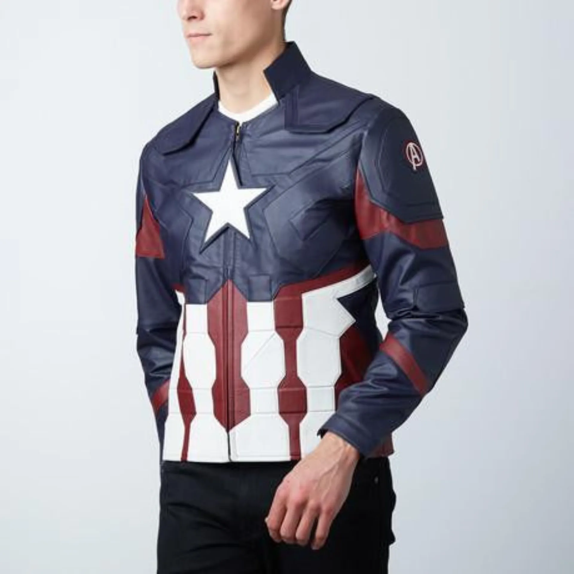 Mens Captain America Leather Jacket Avengers Age of Ultron Costume Halloween