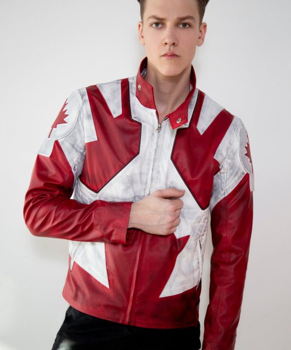 Mens Captain Canuck Comic Red White Leather Jacket