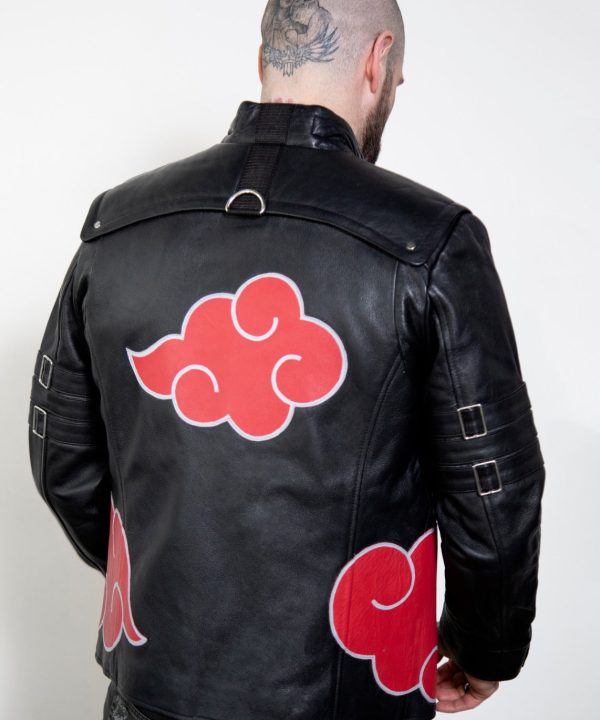 Mens Naruto Akatsuki Cloak Black Leather Jacket