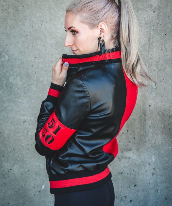 Womens Harley Quinn Leather Jacket Black and Red