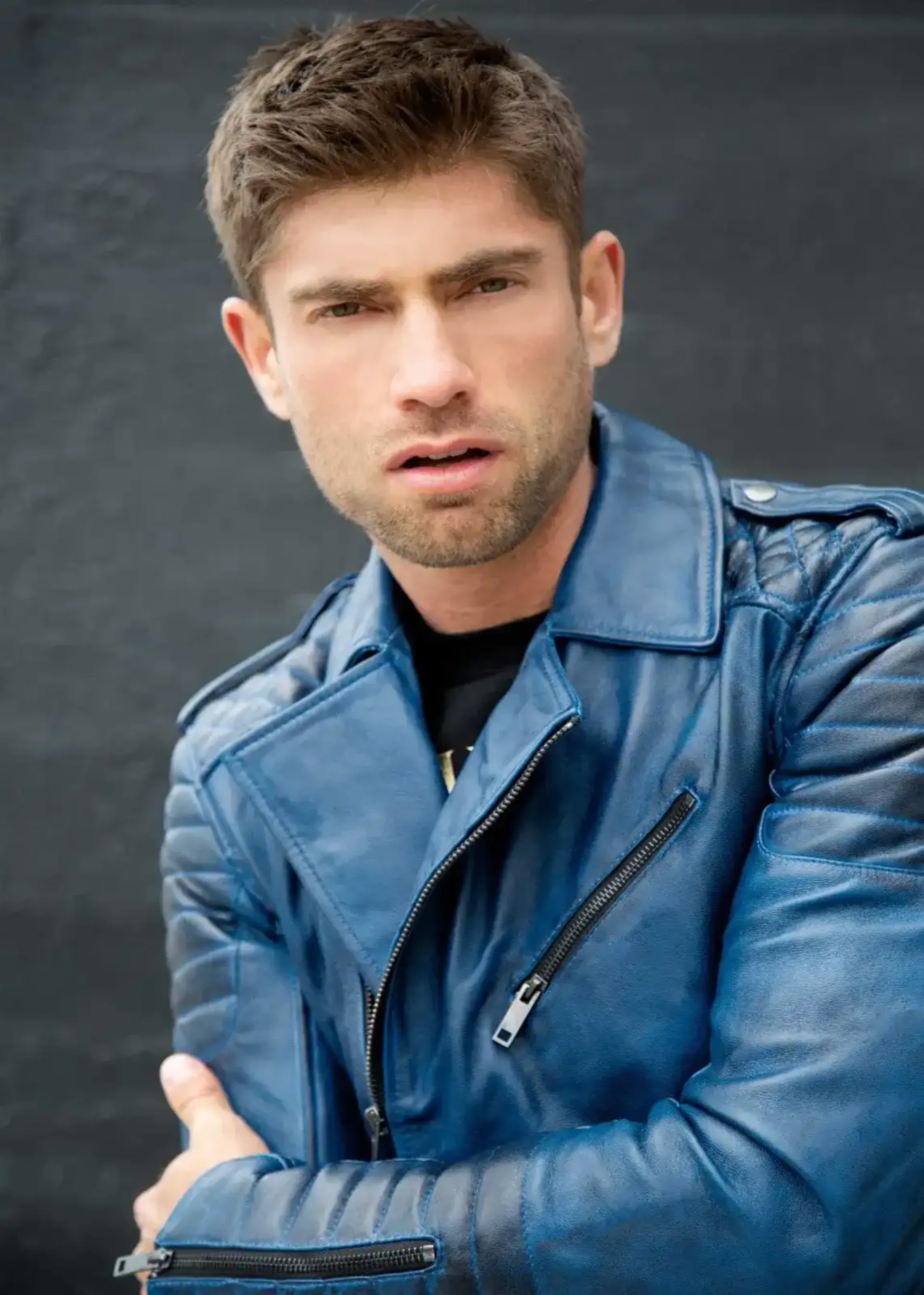 Mens Quilted biker Leather Motorcycle Jacket Blue