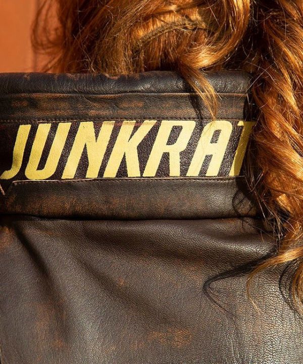 Overwatch Womens Junkrat Leather Jacket Back Text