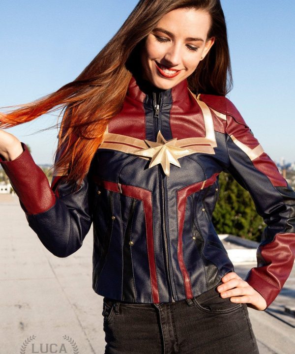 Womens Captain Marvel Leather Jacket Brie Larson Carol Danvers