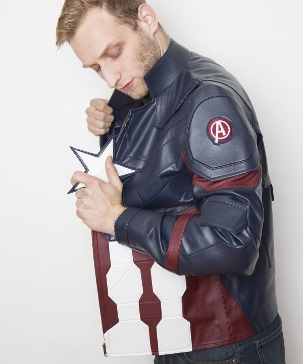 Mens Captain America Leather Jacket Avengers Age of Ultron