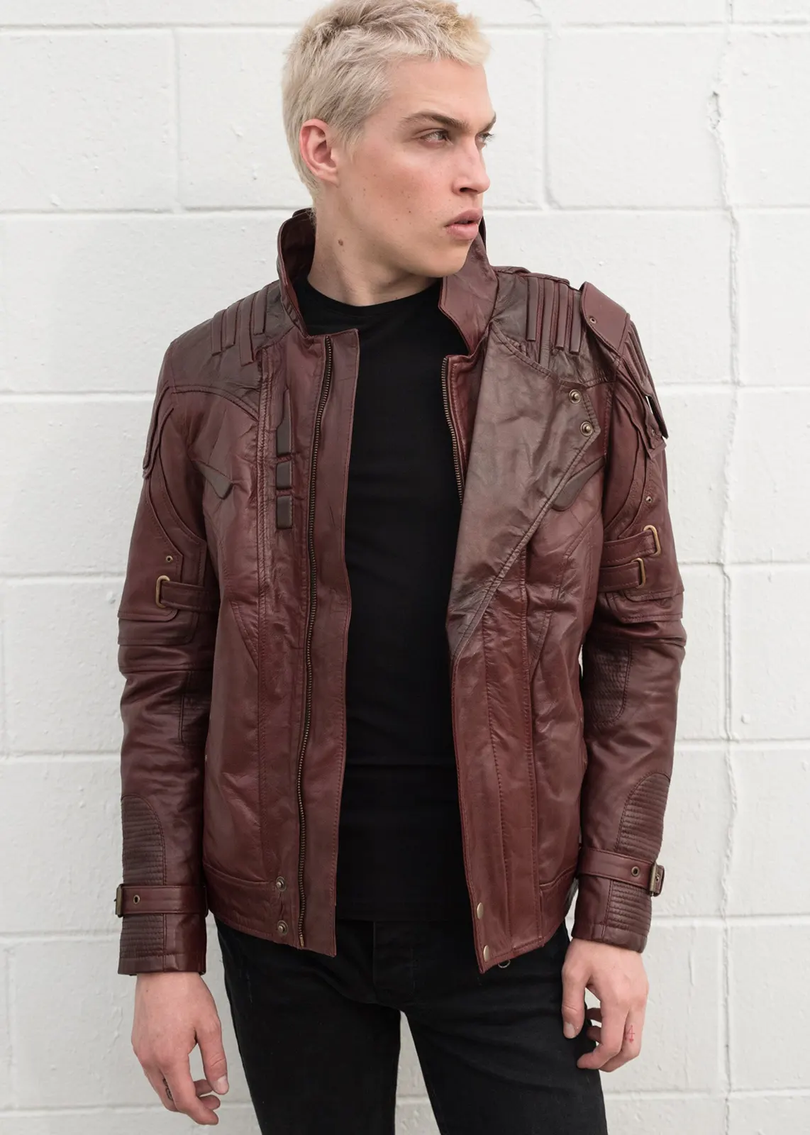 Mens Guardians of The Galaxy Star Lord Leather Jacket