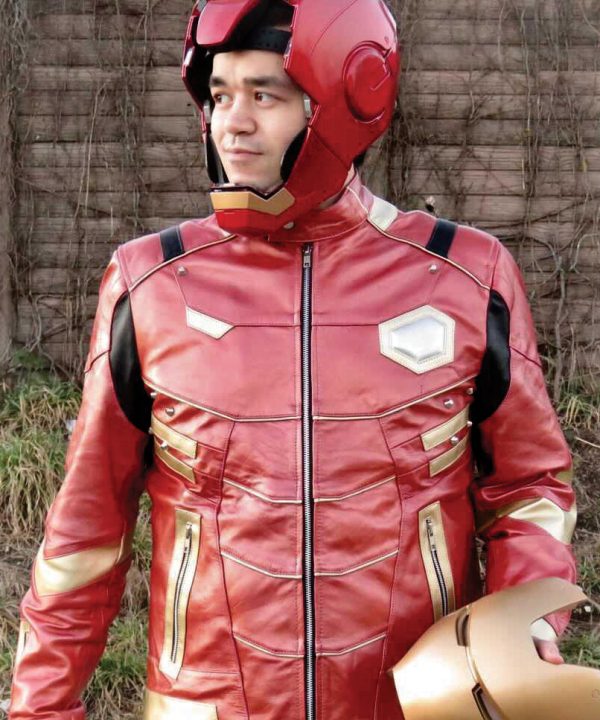 iron man red gold moto leather jacket mens