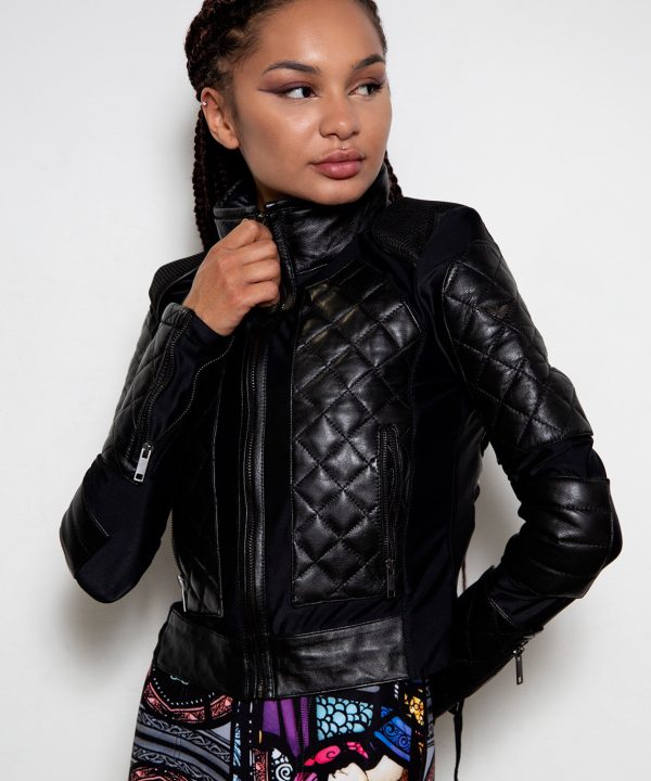 black corset moto leather jacket womens