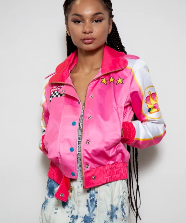 black barbie pink racing bomber jacket