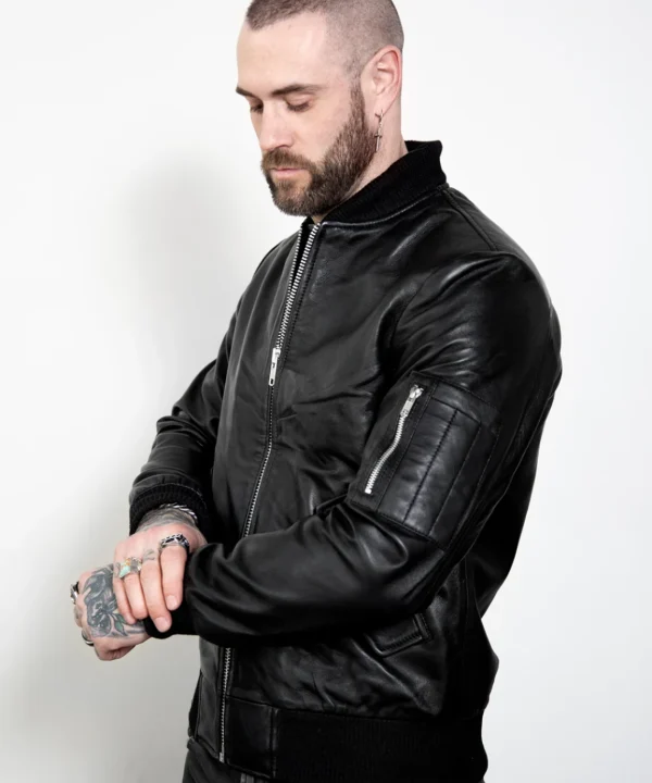 classic genuine leather black bomber jacket