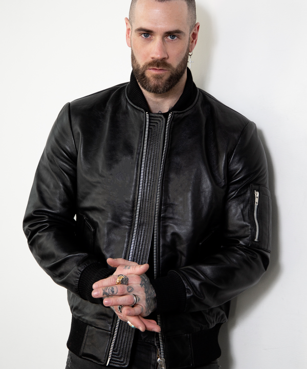 best black leather bomber outfit for mens