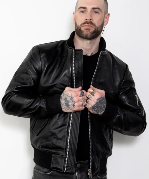 mens designer black bomber leather jacket