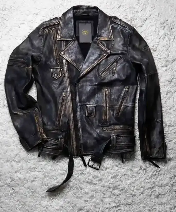 Mens Hand-Painted Bronze Zippered Leather Jacket