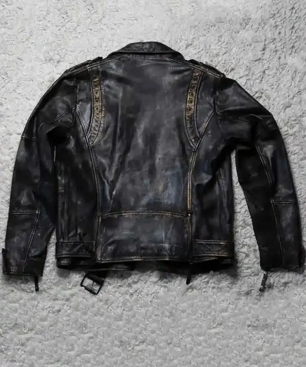 Mens Hand-Painted Bronze Zippered Leather Jacket
