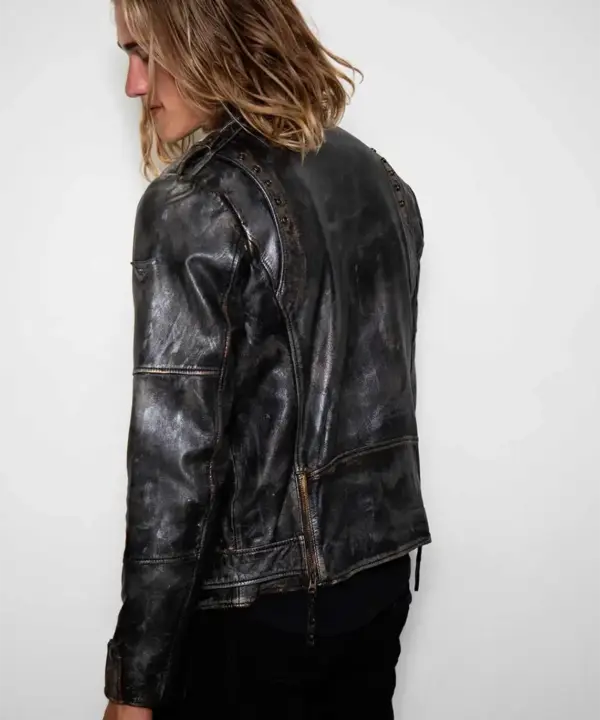 Mens Hand-Painted Bronze Zippered Leather Jacket