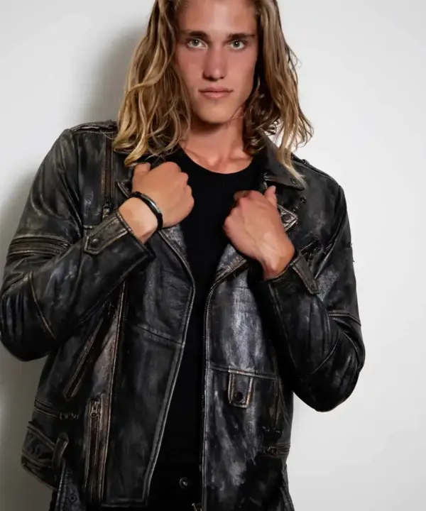 Mens Hand-Painted Bronze Zippered Leather Jacket