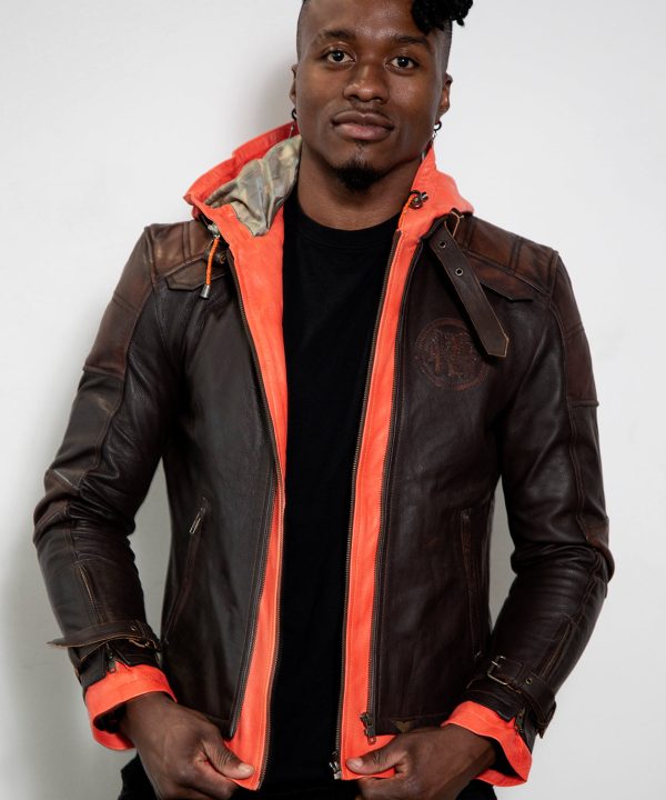 goku anime orange hoodie leather jacket