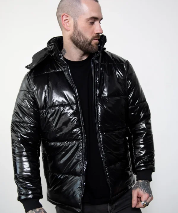Black Shiny Puffer Jacket Mens