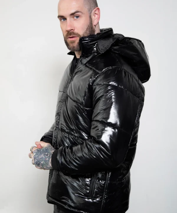 Black Shiny Puffer Jacket Mens