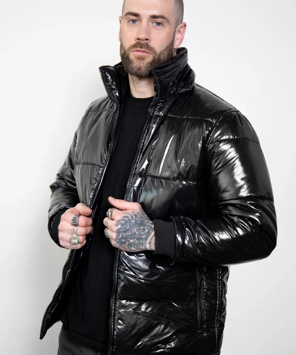 Mens Black Shiny Puffer Jacket