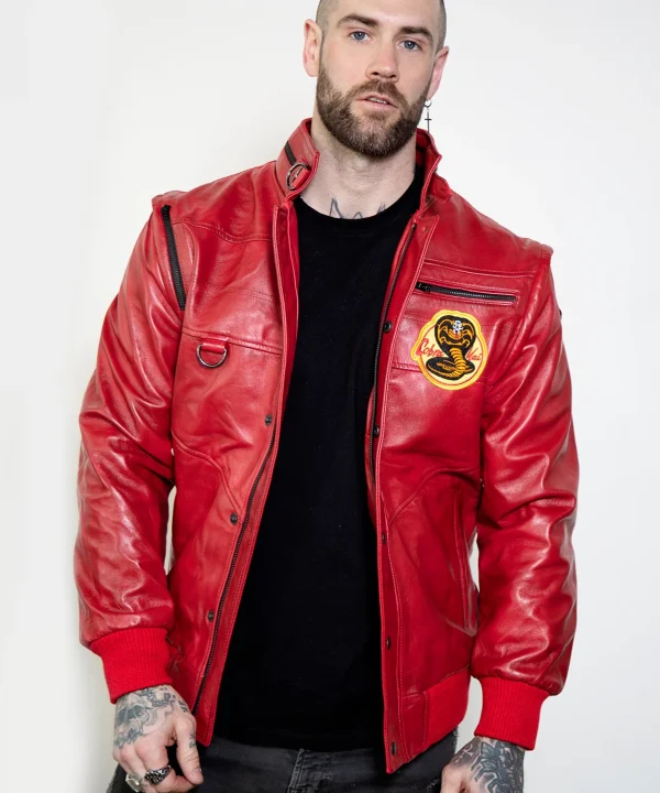 cobra kai dojo red snake leather jacket