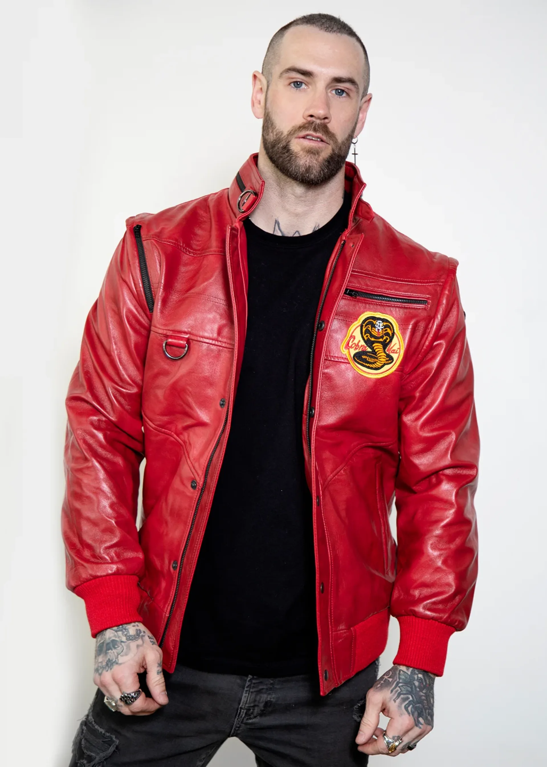 cobra kai dojo red snake leather jacket