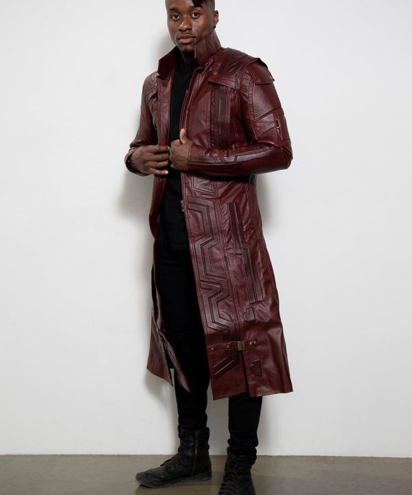 starlord gardians of the galaxy red leather trench coat