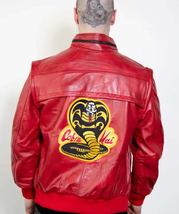 johnny lawrence red cobra kai leather jacket