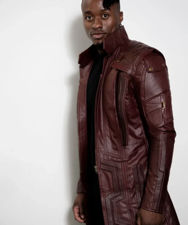 starlord cosplay real leather red scifi coat