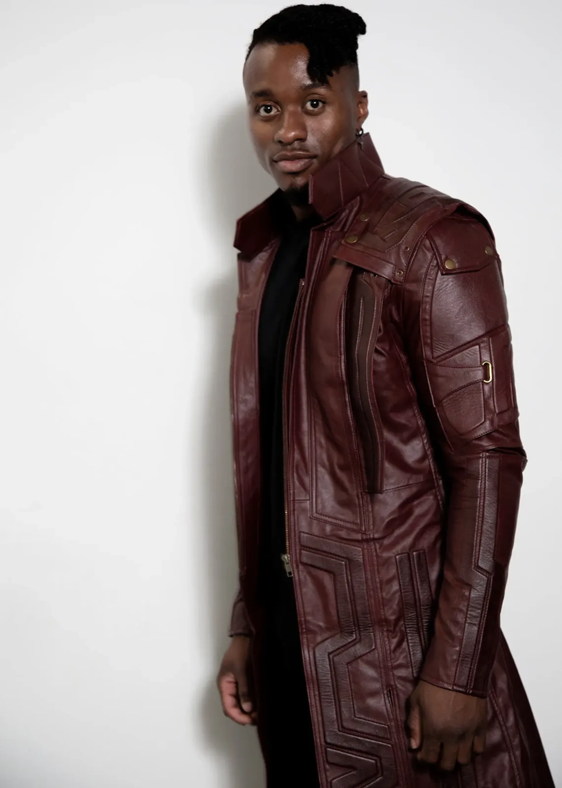starlord cosplay real leather red scifi coat