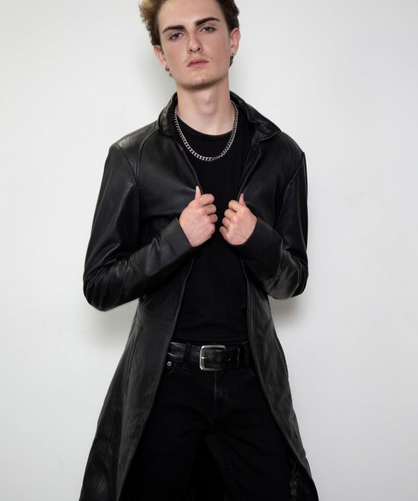 black punisher trench coat genuine leather