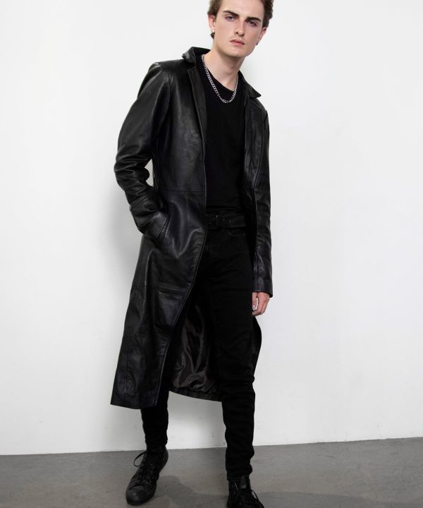 punisher skull black leather coat