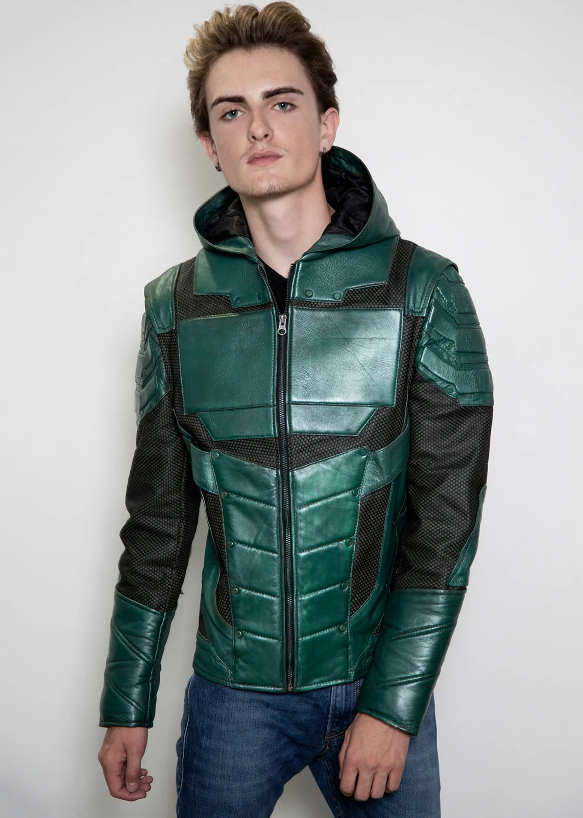 handpainted green arrow chrome metallic leather jacket limited edition