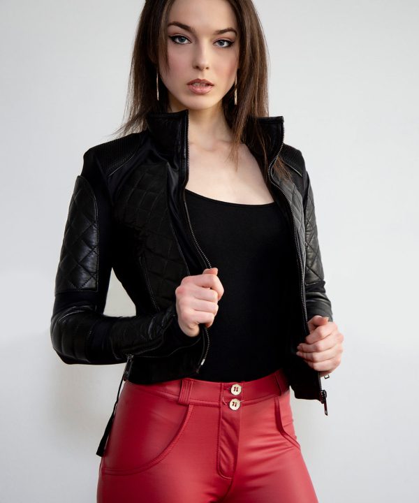womens corset leather jacket quilted with lacing