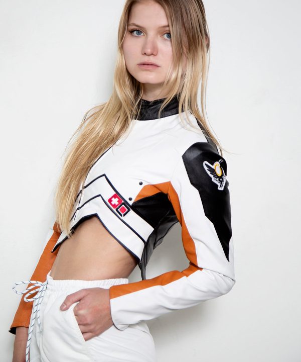 overwatch 2 mercy cosplay real leather jacket cropped